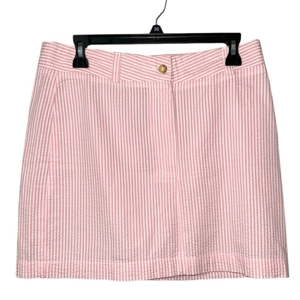 BERLE MFG CO. women’s size 8 pink and white seersucker mini skirt not lined